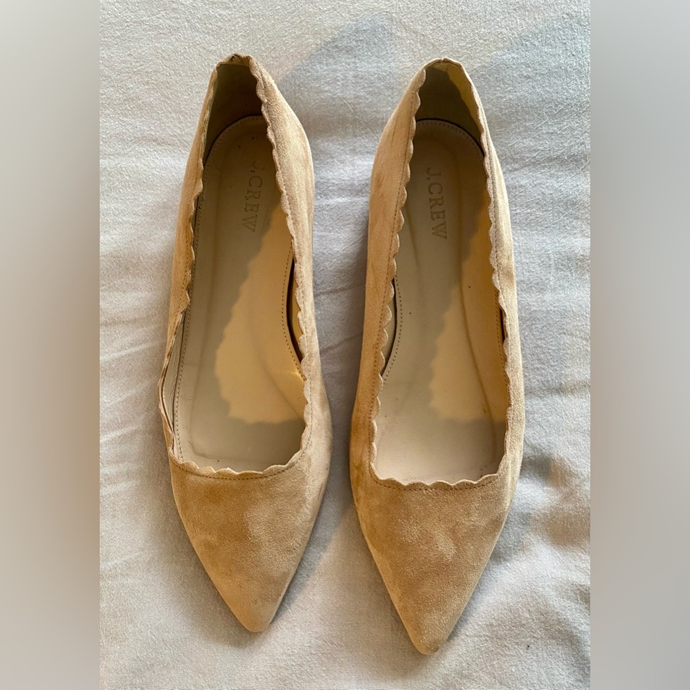 J. Crew Women's Beige Suede Scalloped Flats
